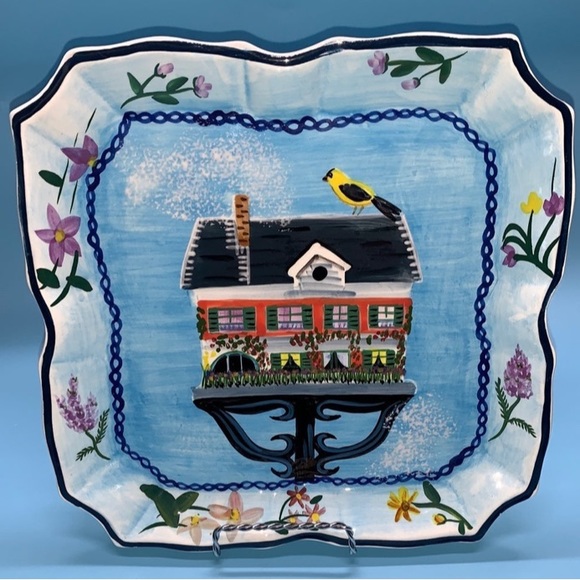 HandPainted CCBC Craft Council of Brit Columbia BIRDHOUSE FLOWERS 9" Plate - Picture 1 of 12